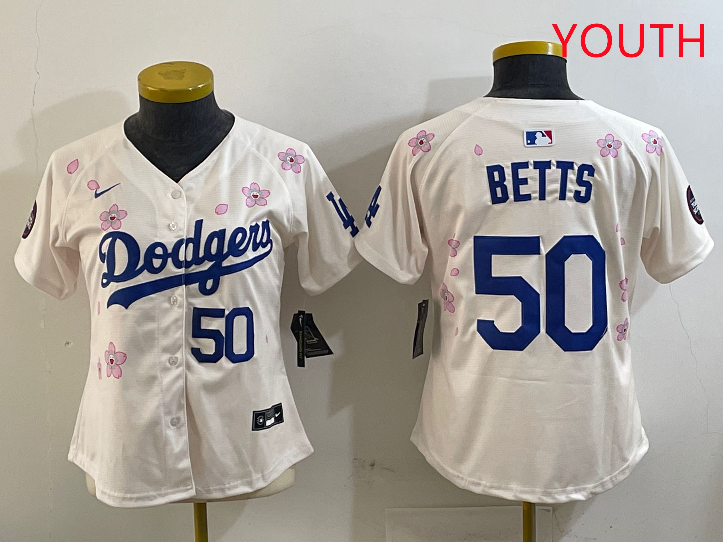 Youth Los Angeles Dodgers #50 Betts Cream Sakura Edition 2025 Nike MLB Jersey style 6